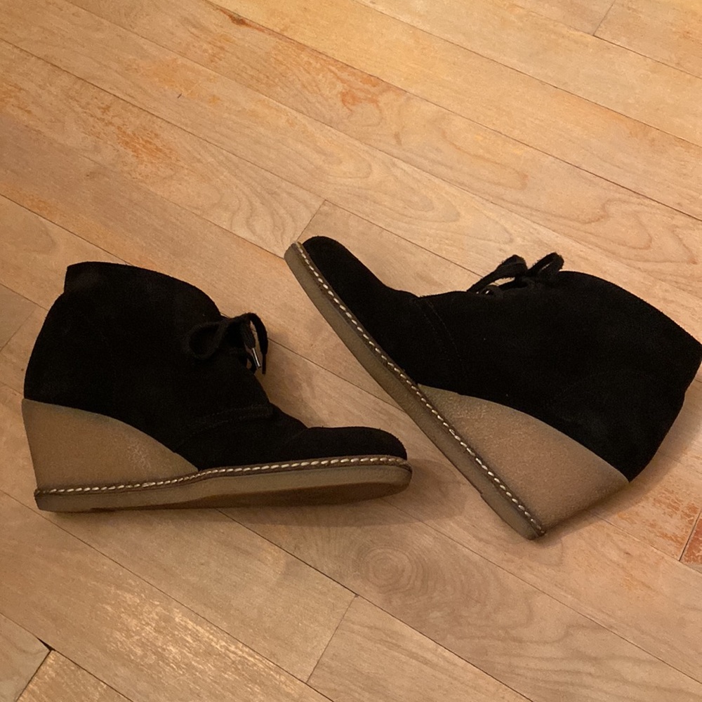 J. CREW MacAlister Black Suede Wedge Ankle Boots - Picture 3 of 14